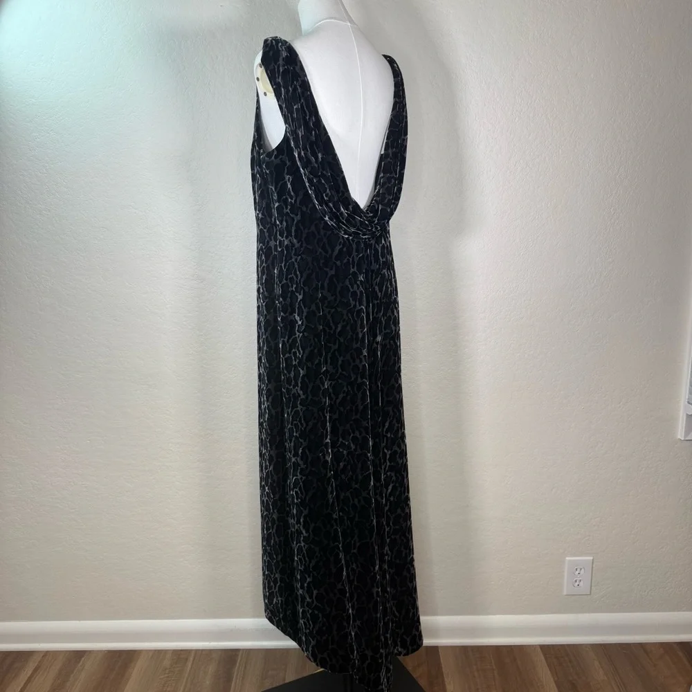 Vintage Opera at Richards Blue Animal Print Velvet Maxi Plunge Dress Size 16 UK
